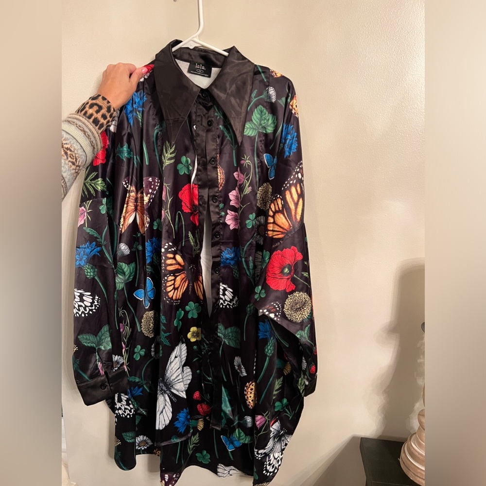 DRESSED IN LALA Satin play suit top in Folklore Florals